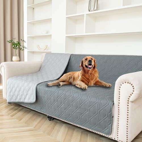 GYURO 100% wasserdichte Hundedecke-Beidseitig verfügbar und weich Hundematte für großeund kleine Hunde,Schutz für Sofa & Bett& Auto - in der Waschmaschine waschbar (Grau, 137 * 208CM)