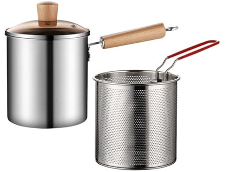 Olla Para Freír De Acero Inoxidable - Olla Para Freidora Con Cesta Y Tapa, Olla Con Escurridor Y Tapa Para Espaguetis, Olla Para Freír Con Asas, Ollas Para Papas Fritas, Pescado, Pollo