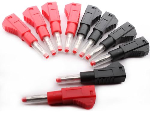 RUNCCI-YUN 10 pièces Fiches bananes isolées 4 mm,4mm fiche banane Fiche Banane Rétractable Avec Gaine Rétractable pour cordons de test multimètre rouge et noir