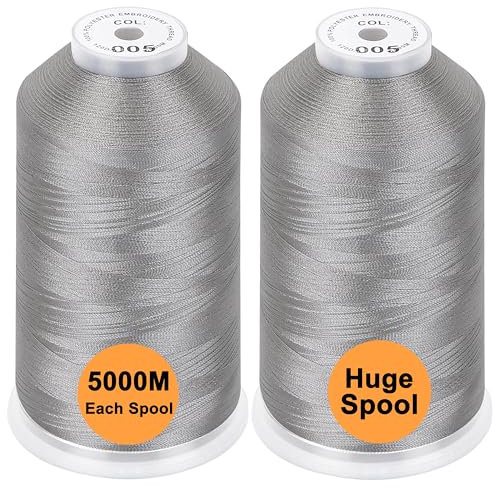 New brothread 2er Set Polyester Maschinen Stickgarn Riesige Spule 5000M für alle Stickmaschine - Silver