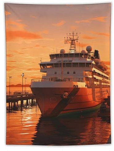 DELIBEST Wandteppich mit Passagierschiff, Kreuzfahrtschiff, Wandteppich, Wandkunst für Schlafzimmer, Wohnzimmer, Dekoration, 152,4 x 203,2 cm