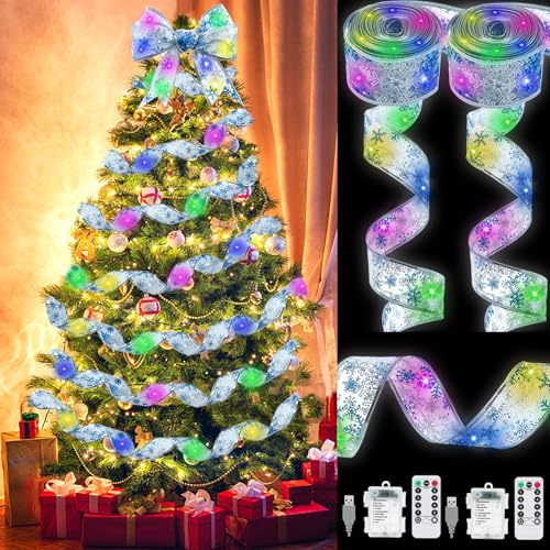 YeahBoom 2 Stück Weihnachtsband Lichter,2×6m 120 LED Band Weihnachtsbeleuchtung,Bänder Lichterketten,Batteriebetriebene Weihnachtslichterkette für Party,Innen und Außenbereich Weihnachtsdekoration
