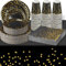 201PCS Black and Gold Party Supplies, Disposable Paper Dinnerware Set Include Golden Polka Dots Plates and Cups, Napkins, and Plastic Tablecloth for Birthday Party Wedding Baby Shower Decorations