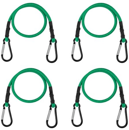 4Pcs 24 Inch Bungee Cord with Carabiner Clip, Superior Rubber Heavy Duty Straps Strong Elastic Rope for Outdoor Tent, Luggage Rack, Camping, Cargo, Bike, Transporting, Storage (Green)