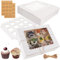 Oungy 24 Pack 12 Hole Cupcake Boxes with Window, 32x25x9cm White Cupcake Boxes with Twines and Stickers, Cupcake Carrier Holder with Insert for Cupcakes, Cookies, Brownies, Donuts