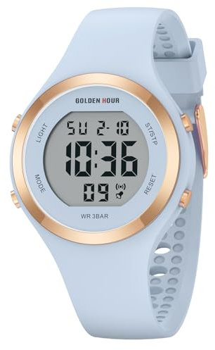 GOLDEN HOUR Montre Digitale femme, étanche 5 ATM chronographe de sport bracelet en silicone, montre-bracelet pour femme, montres sportives élégantes pour femme avec date, cadran lumineux facile à lire