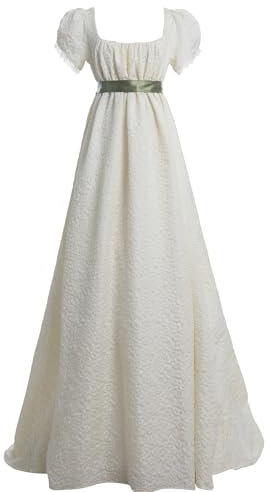 CR ROLECOS Damen Regency Kleider für Fraue Viktorianisches Kleid Ballkleid Kleider Empire Taille Regency Era Kleid mit Handschuhen XXL