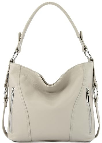 modamoda de T202 Damen Leder Henkeltasche Schultertasche handmade in Italy, Farbe:Cremebeige