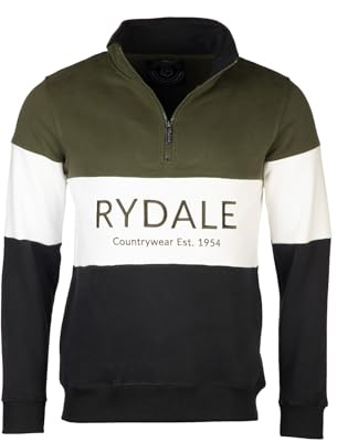Mens Striped Embroidered Sweatshirt Men Country Jumper Sweater Fleece (UK, Alpha, M, Regular, Regular, Rydale Olive/White/Black)