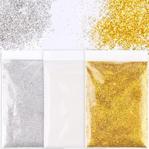 60g Poudre à Paillettes Or Argent Blanc Peinture Pailletée Fines Scintillant en PET Accessoire Loisirs Créatif Décoration DIY Nail Boule de Neige pour Fête Noël Mariage Anniversaire