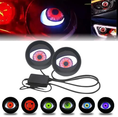 3D Eye Lights For Car,Devil Eye Demon Evil Eyes Headlight,New USB LED Dynamic Devil Eye 12V Headlights for Any Car Model,Red/Blue/Green Devil Eye Mini Projector Lamp with Remote Control (2PCS)