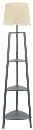 ValueLights | Grey Wooden 3 Tier Shelf Floor Lamp with White Trim Scallop Shade Living Room Lounge Light | Floor Lamps, Home Décor & Improvement Essential | Included LED Bulb