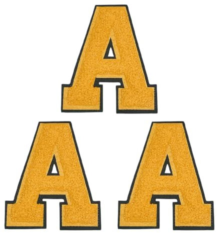3 Stück 10,4 cm gelbe Chenille-Buchstaben-Aufnäher, großes Alphabet-Aufnäher, zum Aufbügeln, Alphabet-Applikationen, Jacke, bestickte Flicken, Kleidung, Reparaturapplikationen für Bastelarbeiten,
