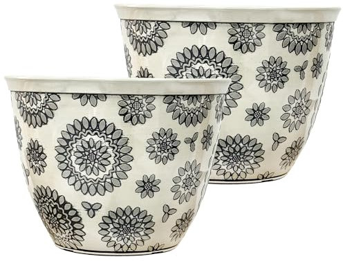 SG Traders Large Plastic Round Chengdu Garden Plant Pots Planter Indoor Outdoor Pots Top Diameter Flower Pots with Drainage Holes, Beautiful Planters for Your Garden Needs Pack of 2 (36cm)