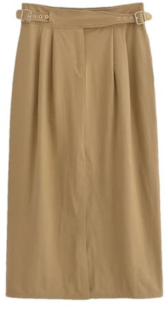 Damen Gürtel ärmellose Weste Top Schnalle Midirock Set Business oder Casual Kleid Blazer Westen, kaki, XS