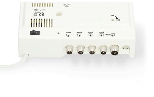 NEDIS CATV-Verstärker | Verstärkung dBi (bei Antennenkabel): 20 dB | 47-694 MHz | Anzahl der Ausgänge: 4 | Verstärkungsregelung | Weiss