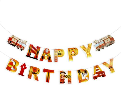 HUKUMA Happy Birthday Girlande,Feuerwehr Deko Kindergeburtstag Junge,Feuerwehr Happy Birthday Banner, Kinder Geburtstag Deko,Geburtstagsgirlande Kinder Deko,Geburtstagsdeko 1 2 3 4 5 6 Jahre