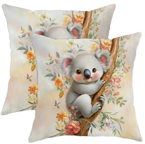 Zierkissenbezüge mit süßem Koala-Muster, weich, grau, Tiermotiv, dekorative Kissenhülle, bezaubernde Frühlingsdekoration für Couch, Sofa, Bett, 66 x 66 cm, 2 Stück