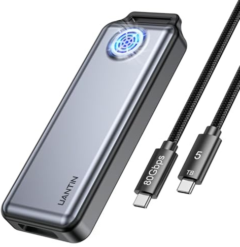 UANTIN M.2 NVMe SSD Enclosure 80Gbps - Zinc Alloy Case with Cooling Fan & Silicone Sleeve, Compatible with Thunderbolt 5/4/USB4, Support 2280 M Key/M+B Key SSDs, Includes 80Gbps USB-C Cable