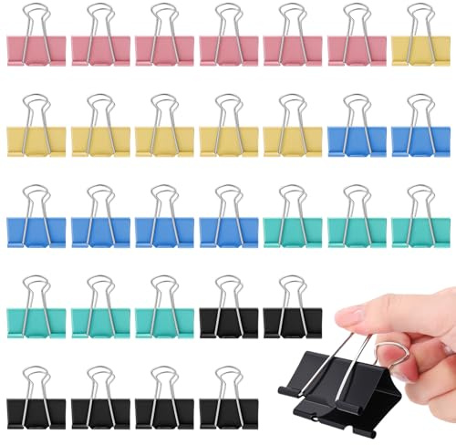 Zuimei 30Pcs Large Bulldog Clips, 51mm Colorful Foldback Clips for Paper | Metal Foldback Clips for Office School Home Kitchen Shops
