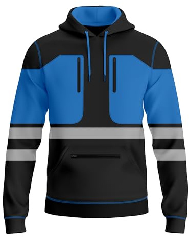 Mens Hi Vis Pullover Work Wear Hoody Safety Work Drawstring Multi Zipped Pockets Reflective Tape Style High Visibility High Viz Sweatshirt Hoody