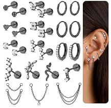 Chriscoco 22Pcs Ohrringe Chirurgenstahl Damen 14K Vergoldet Ohrringe Set | Hypoallergen,Ohrringe Silber,Piercing Ohr,Medizinische Ohrstecker,Klein Creolen,Conch Tragus Helix Piercings,Ohrpiercing