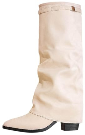 Generico Stivali Donna Invernali - Stivaletti Alti Texani con Tacco Punta Stivali con Plateau Marroni Stivaletto al Ginocchio Stivaletti Invernali Autunnali