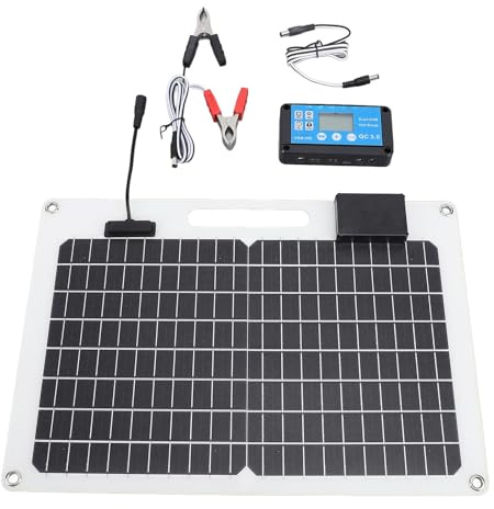 Panel Solar 100W Monocristalino, Cargador de Batería 12V 24V, Controlador 100A con Display de Nivel de Energía y Doble Puerto USB - Carga Eficiente, Seguridad Avanzada, Ideal par