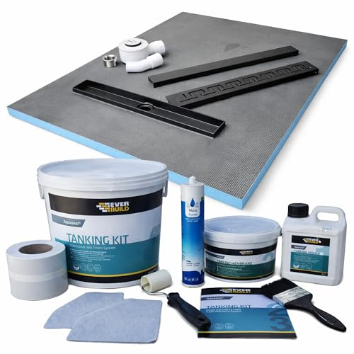 Nassboards 30mm Linear Wetroom Shower Tray & Waterproofing Aqua Kit – 1200 x 900mm Low Profile Wet Room Base with Fast Flow Drain & Black Upstand – Complete Tiling Shower System & Linear Grate Options