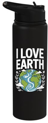 I Love Earth Eco Nature Enthusiast Stainless Steel Insulated Water Bottle