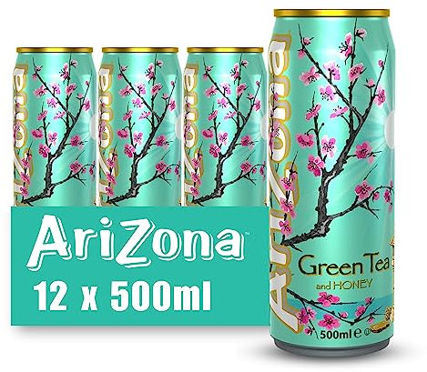 Arizona Green Iced Tea with Honey, Pack of 12 x 500ml Cans, Delicious Fruit Drink, No Artificial Colours or Preservatives