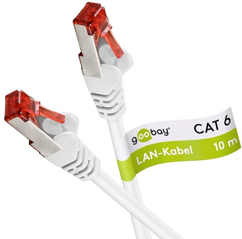 Cable CAT 6 Cable de red LAN para Gigabit Ethernet Cable de conexión blindado S-FTP con conector RJ45, 10 metro, blanco