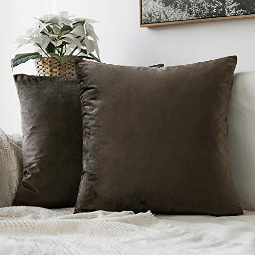 MIULEE 2er Pack Samt Kissenbezug Kissenhülle Dekorative Kissenbezug Dekokissen Sofakissen Lendenkissen Wurfkissenbezug Kissenhülle 45x45 cm Dunkle Taupe