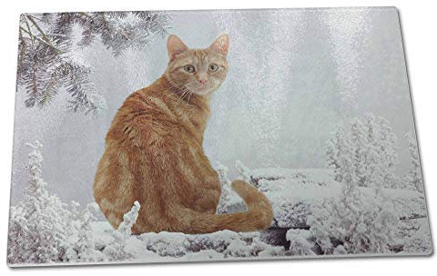 Advanta Group Ginger Winter Snow Cat X Large Glass Cutting Chopping Board