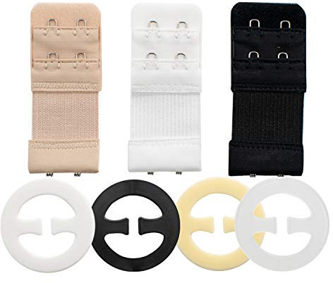 TRIXES Set 13 pezzi regolazione reggiseno - 3 PZ fascette estensibili 10 PZ clip scollo all’americana- Fascette trasparenti reggiseno - Estensore 2 ganci bianco nero beige trasparente