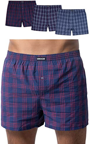 Snocks Boxer Americani Uomo Lunghi Box Uomo Cotone Taglia XXL - Quadretti Grandi (Blu) Boxer Uomo Larghi Boxer Americani Uomo