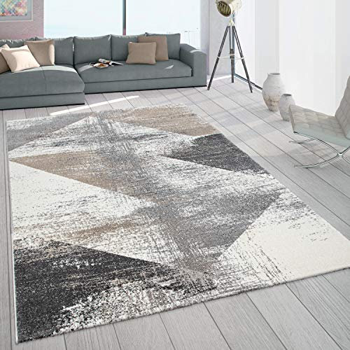 Paco Home Teppich Wohnzimmer Kurzflor Vintage Design Abstraktes Muster Pastell Grau Beige, Grösse:240x340 cm
