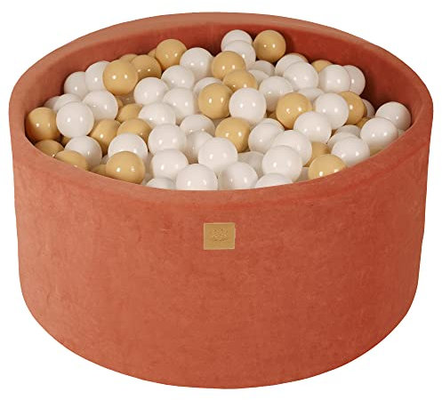 MEOWBABY Piscine à Balle pour bébé – Piscine à balles Douce en Velours 90x40cm avec 300 balles – Fosses a Boules pour Enfants, Rouge Marsala