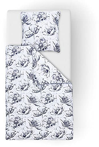 DONE BEDLINEN Black Flowers Bettwäsche, 155x220cm inkl. 1 Kissenbezug Baumwollsatin seidiger Glanz anschmiegsam weich Brillante Farben pflegeleicht langlebig 100% Baumwolle