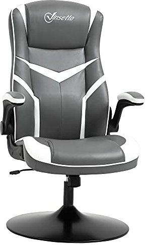 Vinsetto Gaming Chair Ergonomic Computer Chair with Adjustable Height Pedestal Base, Home Office Desk Chair PVC Leather Exclusive Swivel Chair Grey
