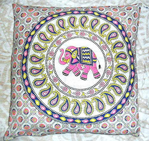 Kissenbezug Mandala Design Elefant Indischer Pouf Pom Outdoor Mehrfarbige Quadratische Boho Kissenbezüge Haustierbettwäsche Wohnzimmer Dekorative Wurfkissenbezüge (10) (50)
