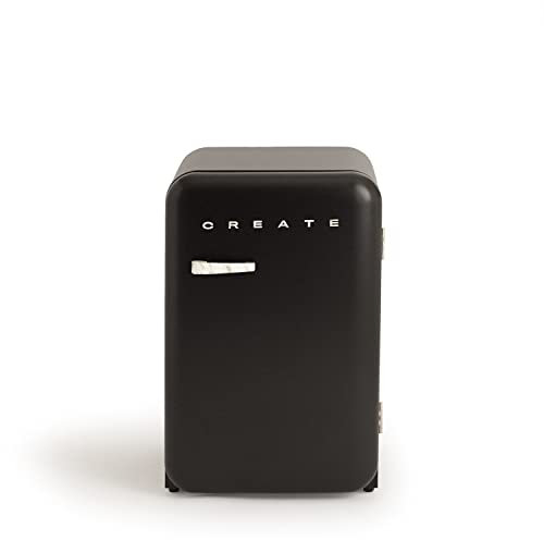 CREATE / RETRO FRIDGE 83.5 MARBLE/Kühlschrank in Schwarz, Griff Marmor / 98W, niedriger Verbrauch, 2 Ablagen, Temperaturregler, Flaschenhalter, 56x54x84cm
