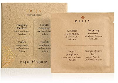 Prija Energising Towelettes Gift Pack for Moisturising Hands and Invigorating the Body, Luxurious Travel Wet Wipes with Lotus Flower, Premium Natural Viscose Wipes in Gift Box 10 x 4ml