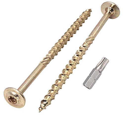 Lot de 4 vis à bois en acier galvanisé 8,0 x 140 mm, tête Torx et tête gaufrée, vis à bois, partiellement filetées (4, 8,0 x 140 mm)