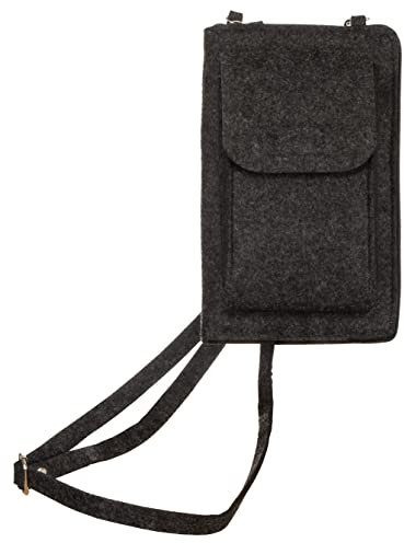 Brandsseller Handy Umhängetasche mit Geldbörse | Filz Crossbody integrierte Brief- und Handytasche | Kartenfächer | Verstellbarer Schultergurt | ca. 13 x 21,5 x 5 cm | Anthrazit