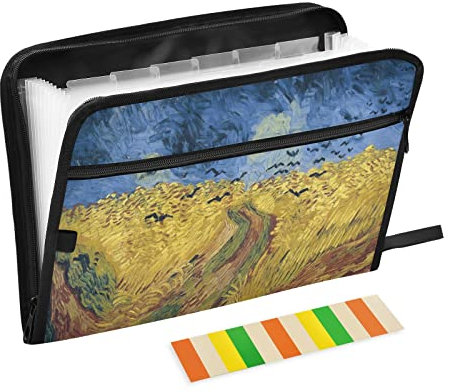 Mnsruu Kunstwerk Van Gogh Ölgemälde 13 Taschen Fächermappe Ordnungssystem mit Etiketten, Akkordeon-Aktenordner Datei Organizer Brief A4 Papier für Büro Schule Student
