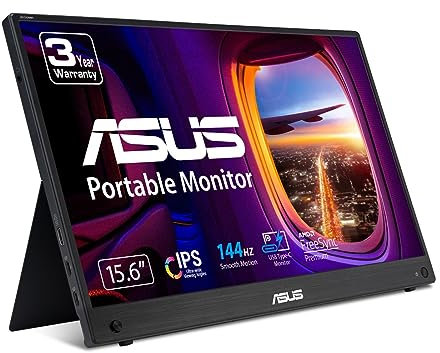 ASUS ZenScreen MB16AHG – Ecran PC Portable 15,6, FHD 1920 x 1080, Télétravail, IPS, 144Hz, USB-C, Mini-HDMI, Freesync Premium, Pied Ergonomique, Filtres lumière Bleu, pour Notebook et Console
