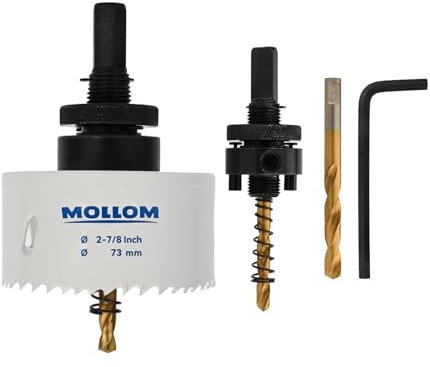 MOLLOM (73mm | 2-7/8) Scie-cloche bimétal HSS M42 avec 8% de cobalt avec 2 forets pilotes et mandrin, coupe lisse pour PVC, plaque de plâtre, bois, plastique, plaque de plâtre, caoutchouc