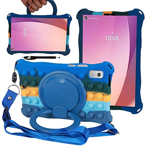 ESSTORE Funda de Silicona Compatible con Lenovo Tab M9 2023 de 9,0 Pulgadas, con Soporte Giratorio 360, Correa de Hombro, lápiz óptico, portalápices, Funda para Lenovo Tab M9 (TB-310FU), Colorido 3