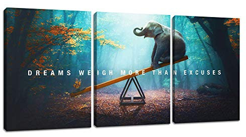 Unbruvo Motivierende Wandkunst, inspirierender Elefant, Leinwanddruck, Waldgemälde, Bild, Unternehmer, positive Zitate, Büro-Wanddekoration, Dekoration für Wohnzimmer, Schlafzimmer (152,4 cm B x 71,1